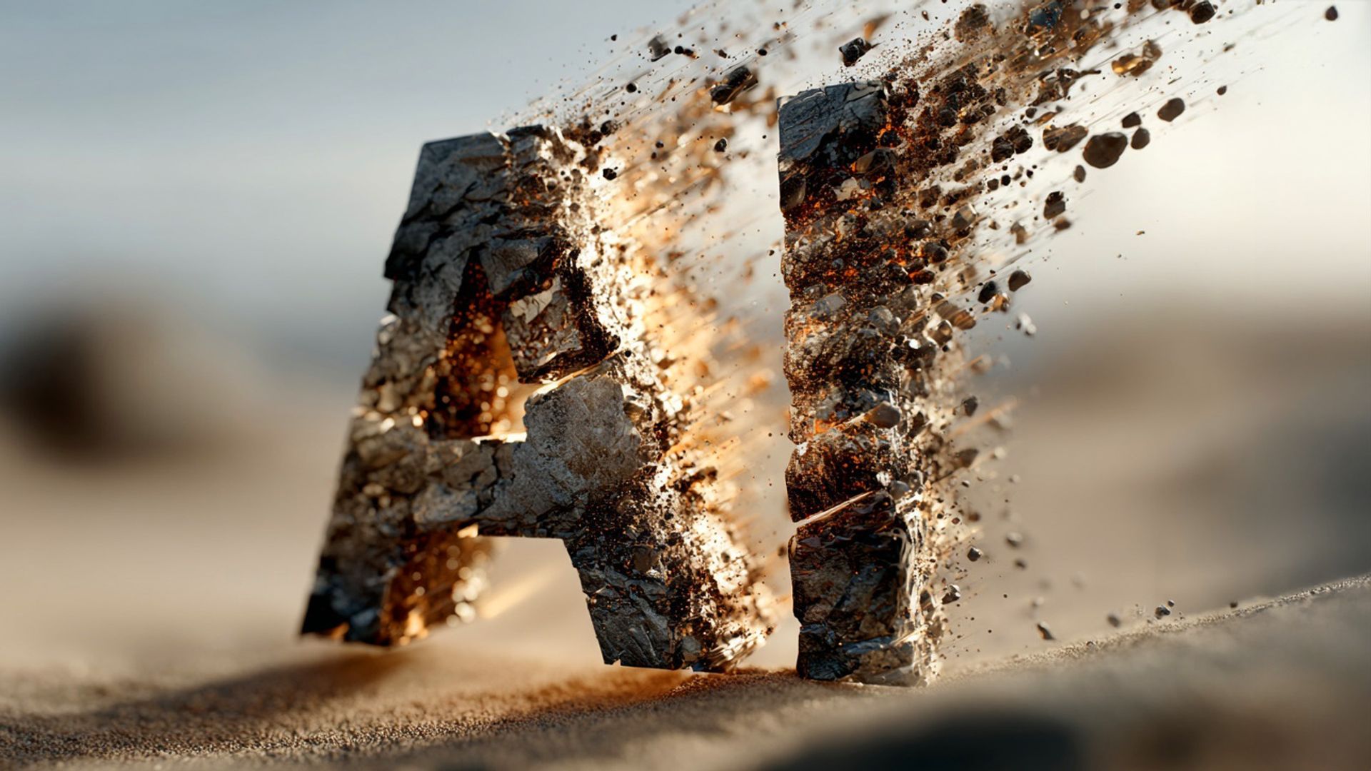 The letters "AI" as stone, deteriorating into the wind.