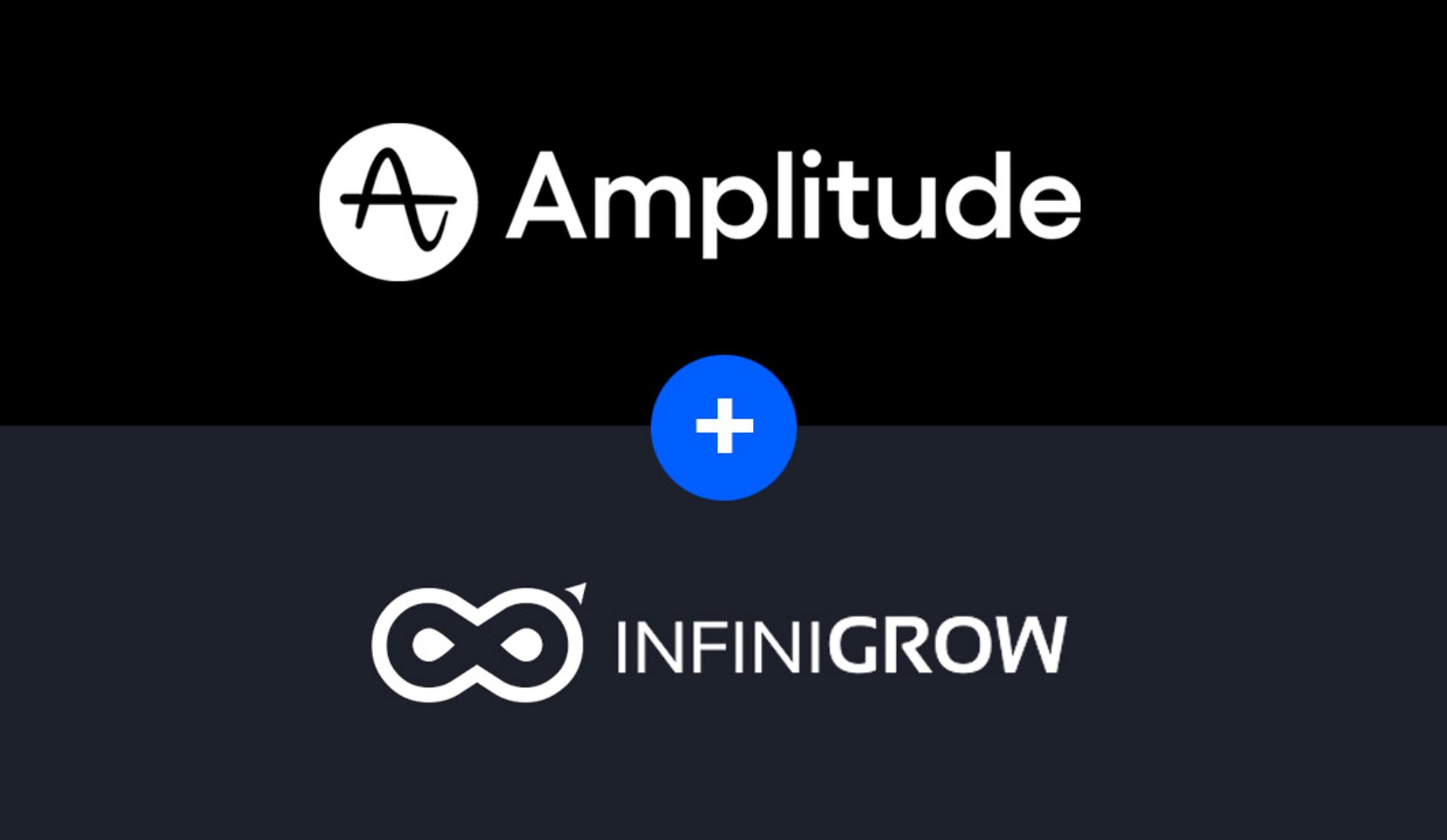 Amplitude and InfiniGrow logos with a plus sign between them 
