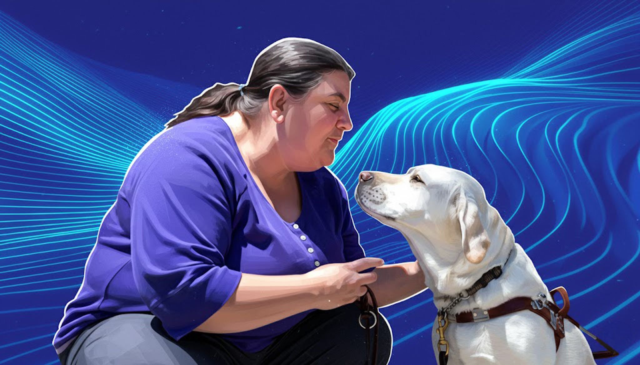 Lucy Greco and her guide dog, Frances.