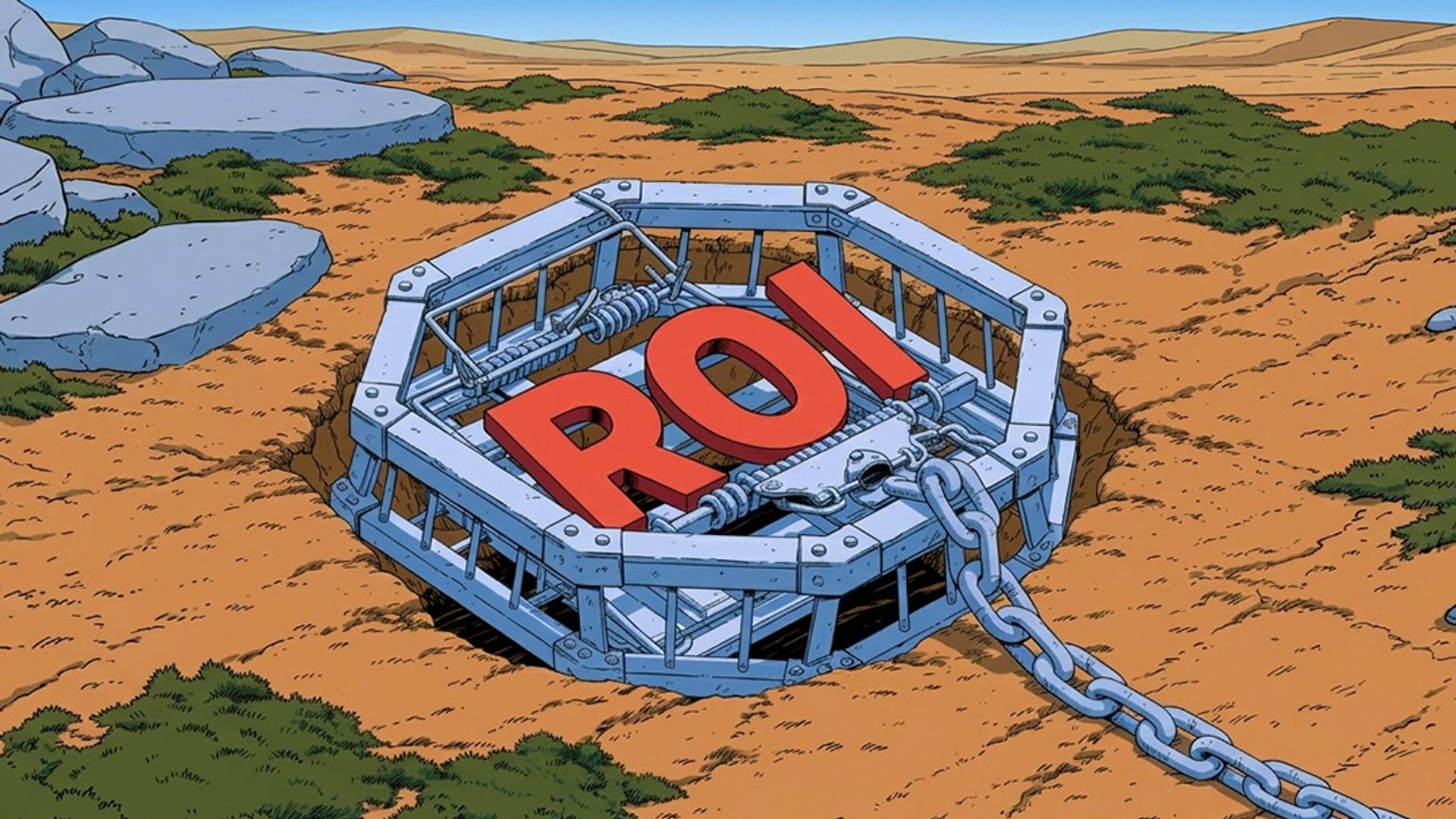 The letters "ROI" inside a bear trap