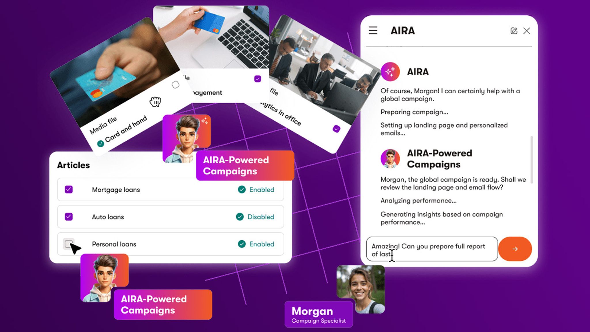A composite of images from the Kentico AIRA Agentic Marketing Suite